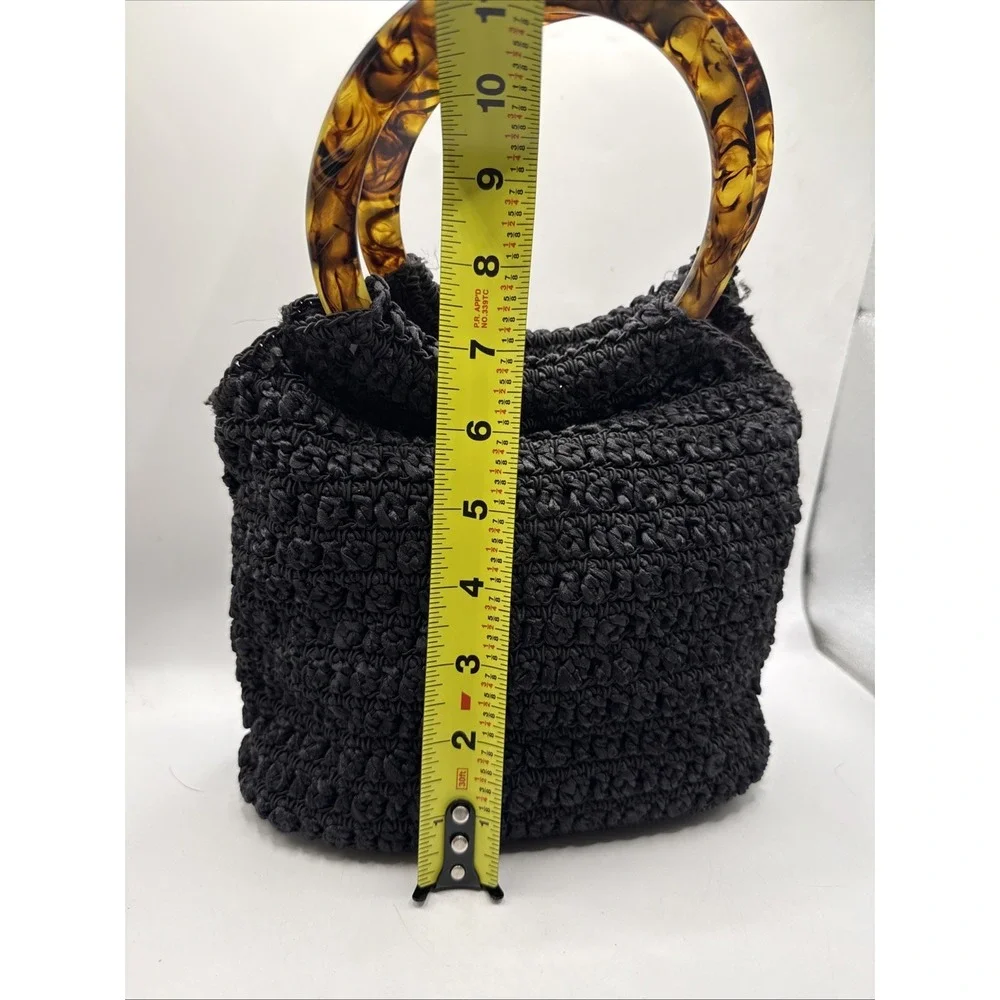 Vintage Black Crochet Liz Claiborne Purse Plastic Wood Color Handle